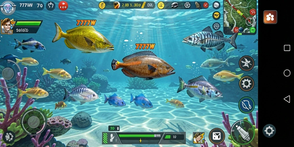 Tampilan seru dari gameplay Tembak Ikan di 7777W.
