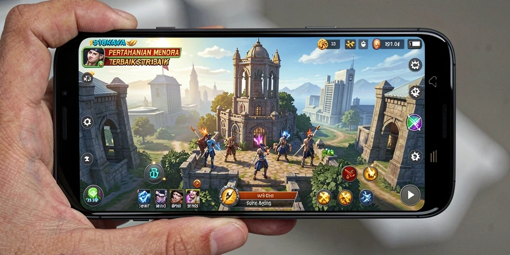 Tampilan gameplay <strong>918KAYA</strong> yang menegangkan dengan menara pertahanan dan musuh yang menyerang.