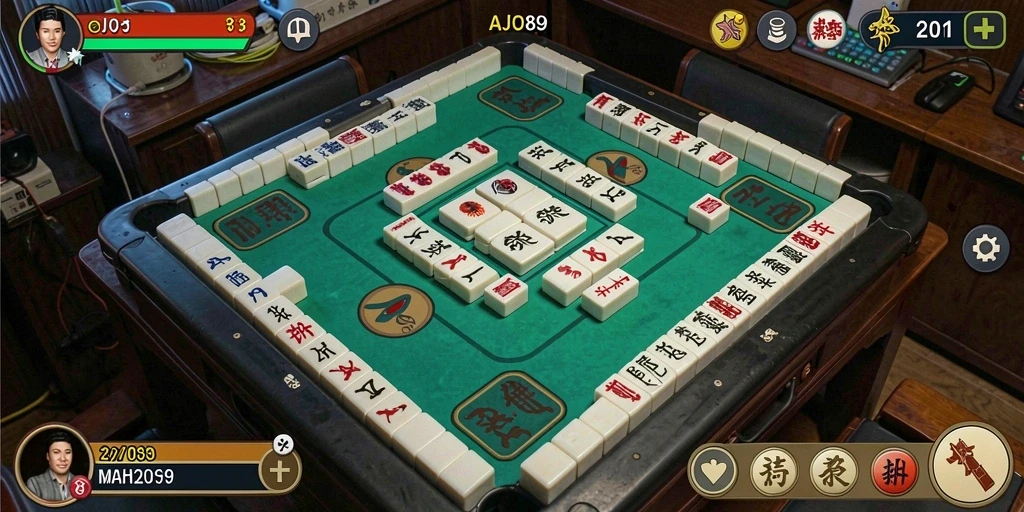 Tampilan gameplay seru dalam AJO89 dengan desain Mahjong yang memukau.