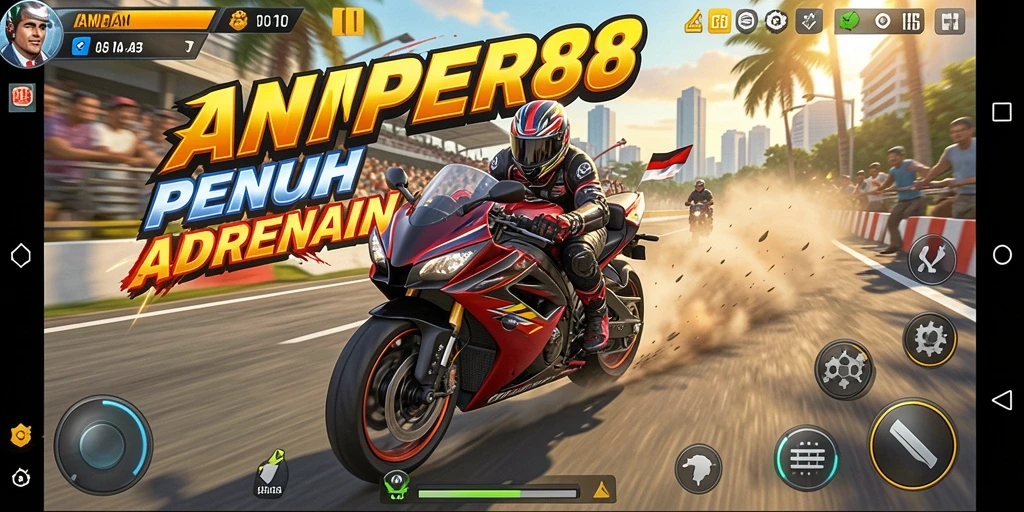 Gameplay seru balapan motor di AMPER88 dengan grafik menawan.