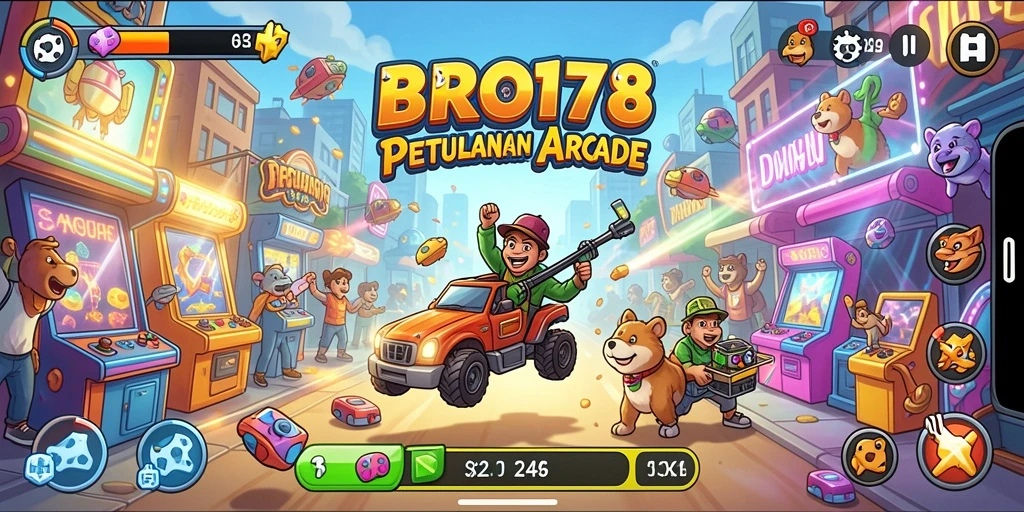 Screenshot gameplay BRO178 menampilkan aksi seru dalam level Arcade.