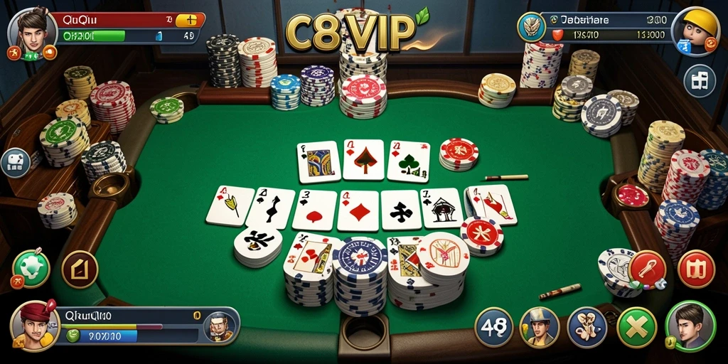 Tampilan gameplay C8VIP yang seru di dalam permainan QiuQiu.