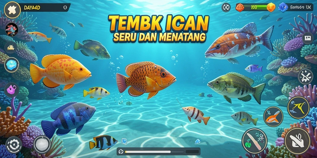 Screenshot dari gameplay DAYA4D dengan aksi menembak ikan yang seru.
