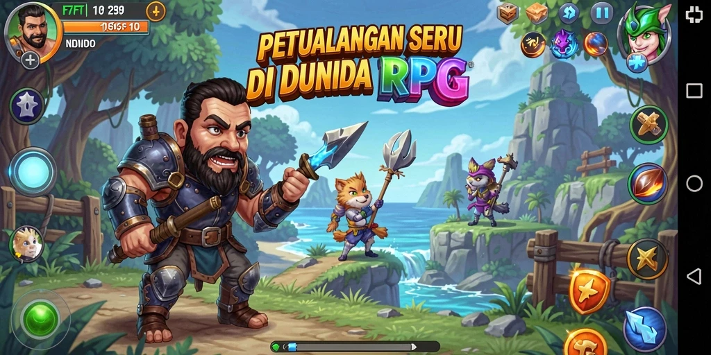 Tangkapan layar utama F7F7 menampilkan aksi pertempuran RPG yang mendebarkan.