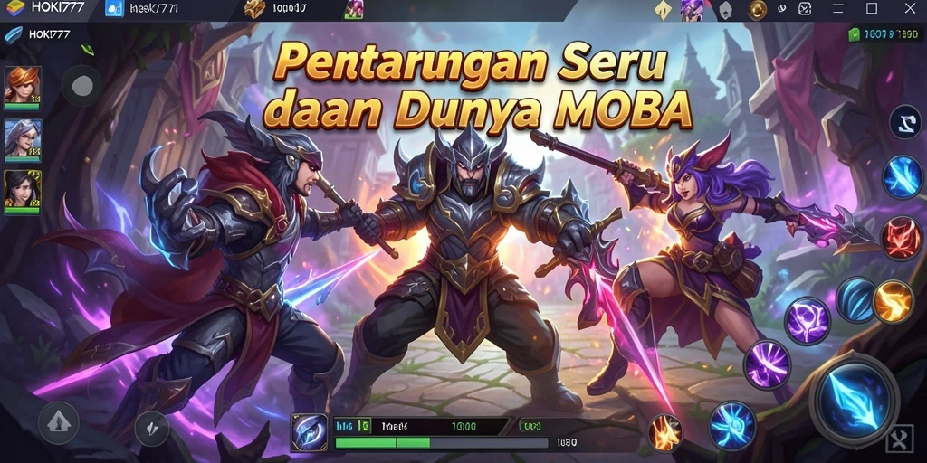 Tampilan menegangkan dari pertempuran di HOKI777 dalam gameplay MOBA.