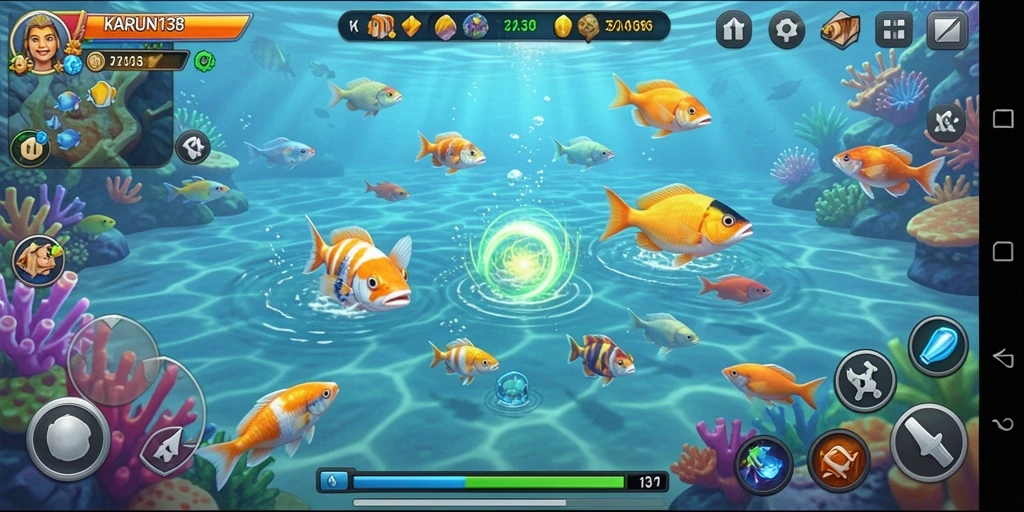 Tampilan gameplay menembak ikan yang seru dan penuh tantangan.