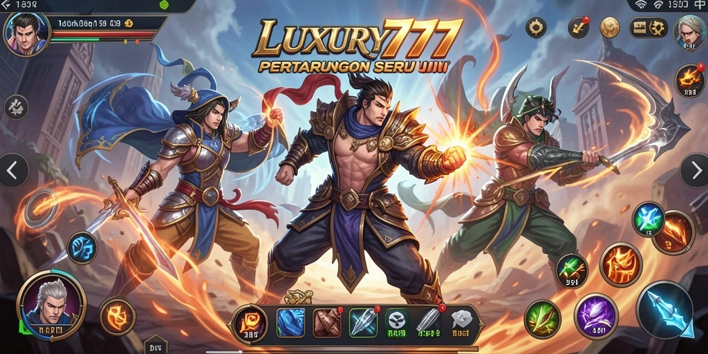 Tampilan gameplay LUXURY777 dengan aksi pertarungan keren.