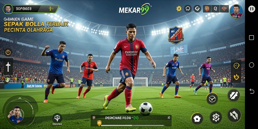 Gameplay seru MEKAR99 dengan aksi sepak bola nyata.