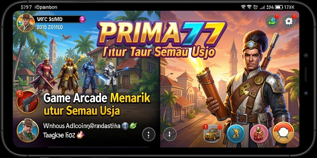 Screenshot utama PRIMA77 menampilkan gameplay seru dan penuh warna.