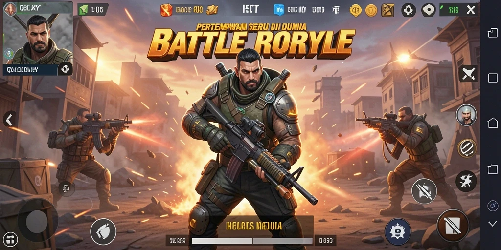 Screenshot gameplay QGLUCKY menampilkan aksi seru Battle Royale.