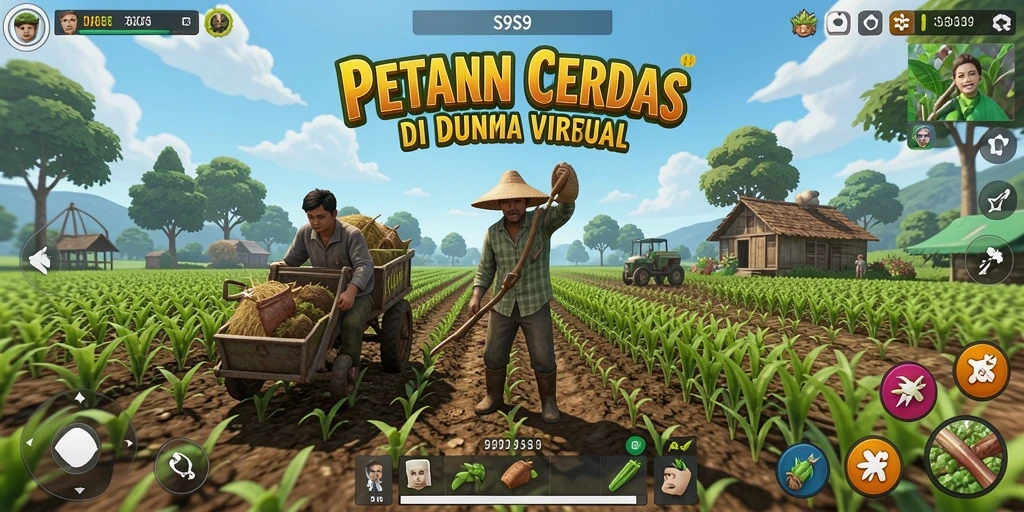 Tampilan gameplay S9S9 dengan ladang pertanian yang rapi dan produktif.