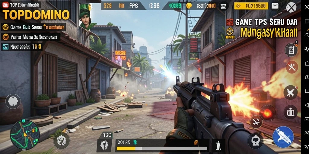 Tangkapan layar utama dari TOPDOMINO menunjukkan aksi seru di lapangan bermain TPS.