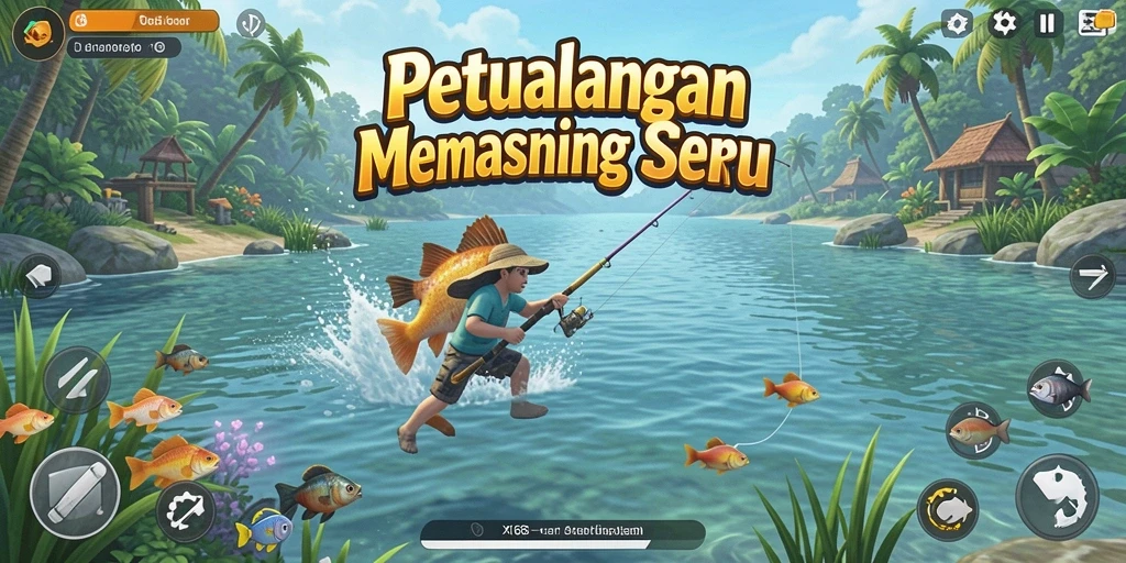 Screenshot gameplay X168 menampilkan aksi memancing yang mendebarkan.